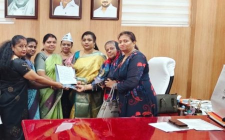 சென்னை தலைமைச் செயலகத்தில் சமூக நலத்துறை அமைச்சர் உடன் ஆம் ஆத்மி கட்சியின் கொள்கைப் துணைச் செயலாளர் நேத்ரா ஸ்ரீ சந்திப்பு